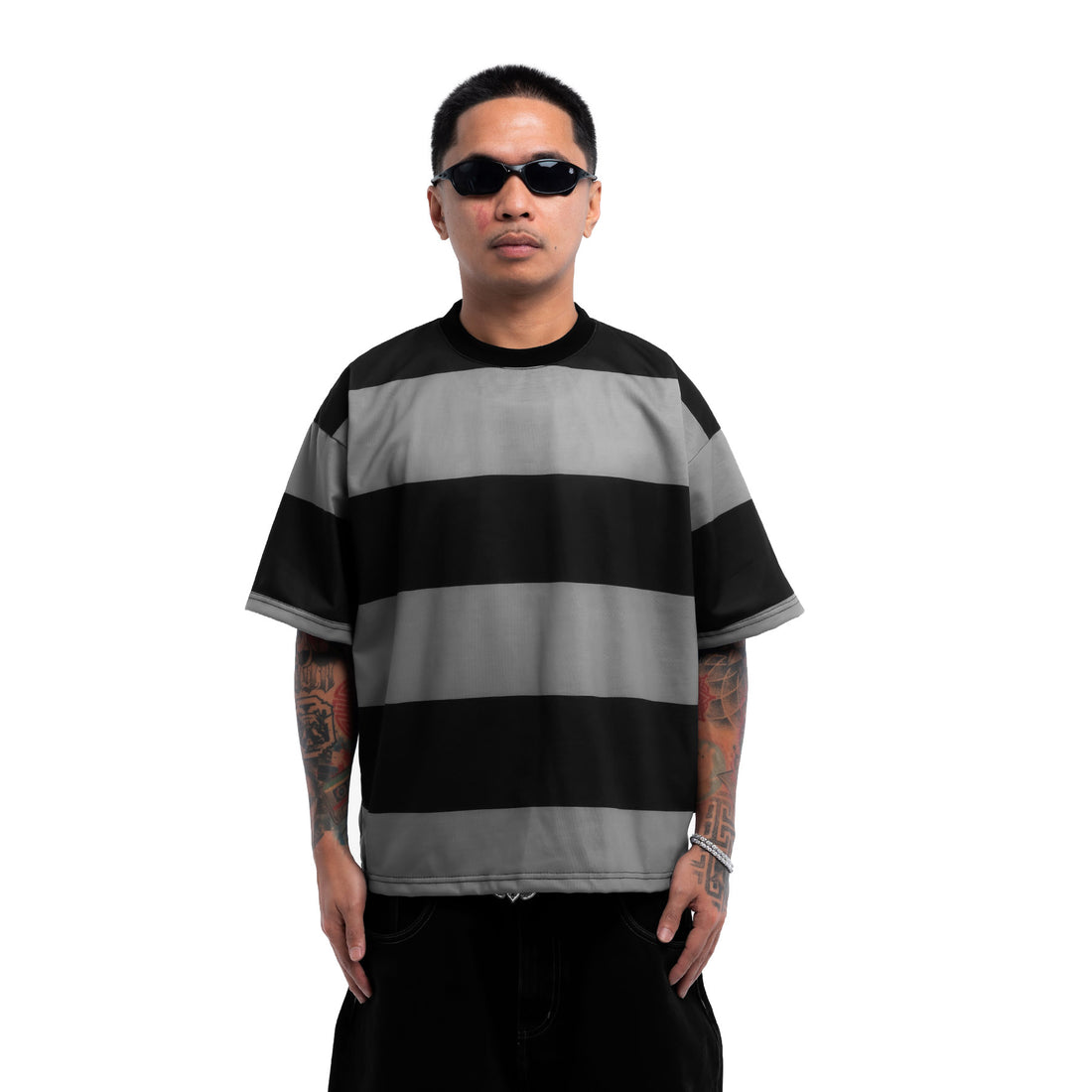 Grey Blocks Striped Tee